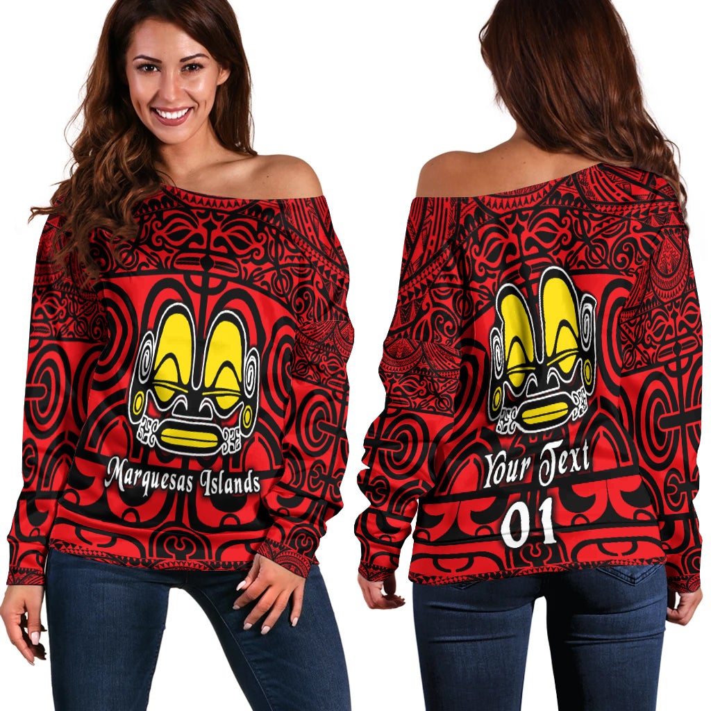 (Custom Personalised) Marquesas Islands Women Off Shoulder Marquesan Tattoo Simple Style Red LT8 - Wonder Print Shop