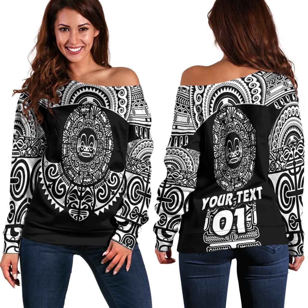 (Custom Personalised) Marquesas Islands Women Off Shoulder Marquesan Tattoo Simplified Version Black LT8 - Wonder Print Shop