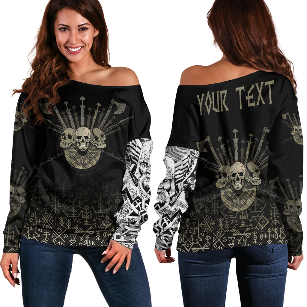 (Custom) Viking - Women's Off Shoulder Sweater Three Skull Of Viking RLT12 - Wonder Print Shop