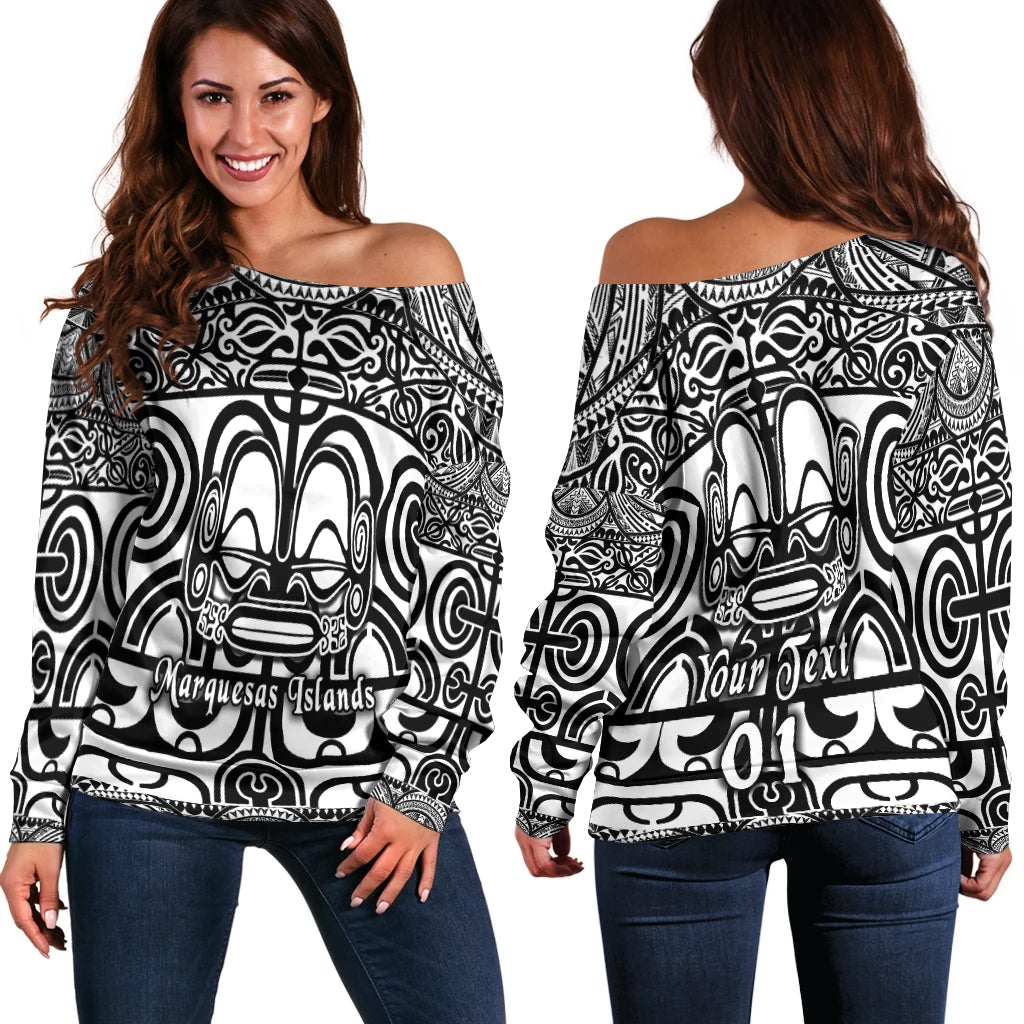 (Custom Personalised) Marquesas Islands Women Off Shoulder Marquesan Tattoo Simple Style Black LT8 - Wonder Print Shop