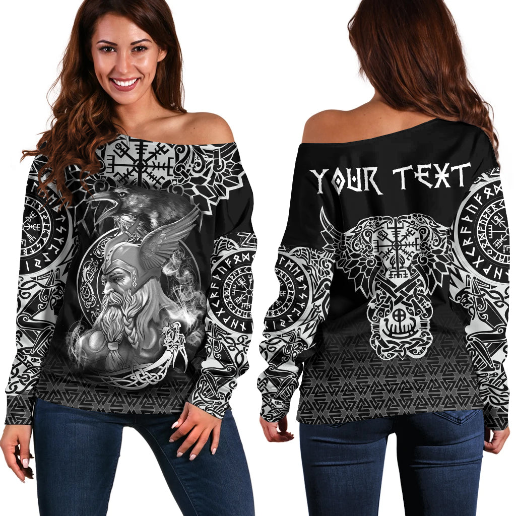 Viking Off Shoulder Sweater - Odin and Raven Tattoo RLT12 - Wonder Print Shop