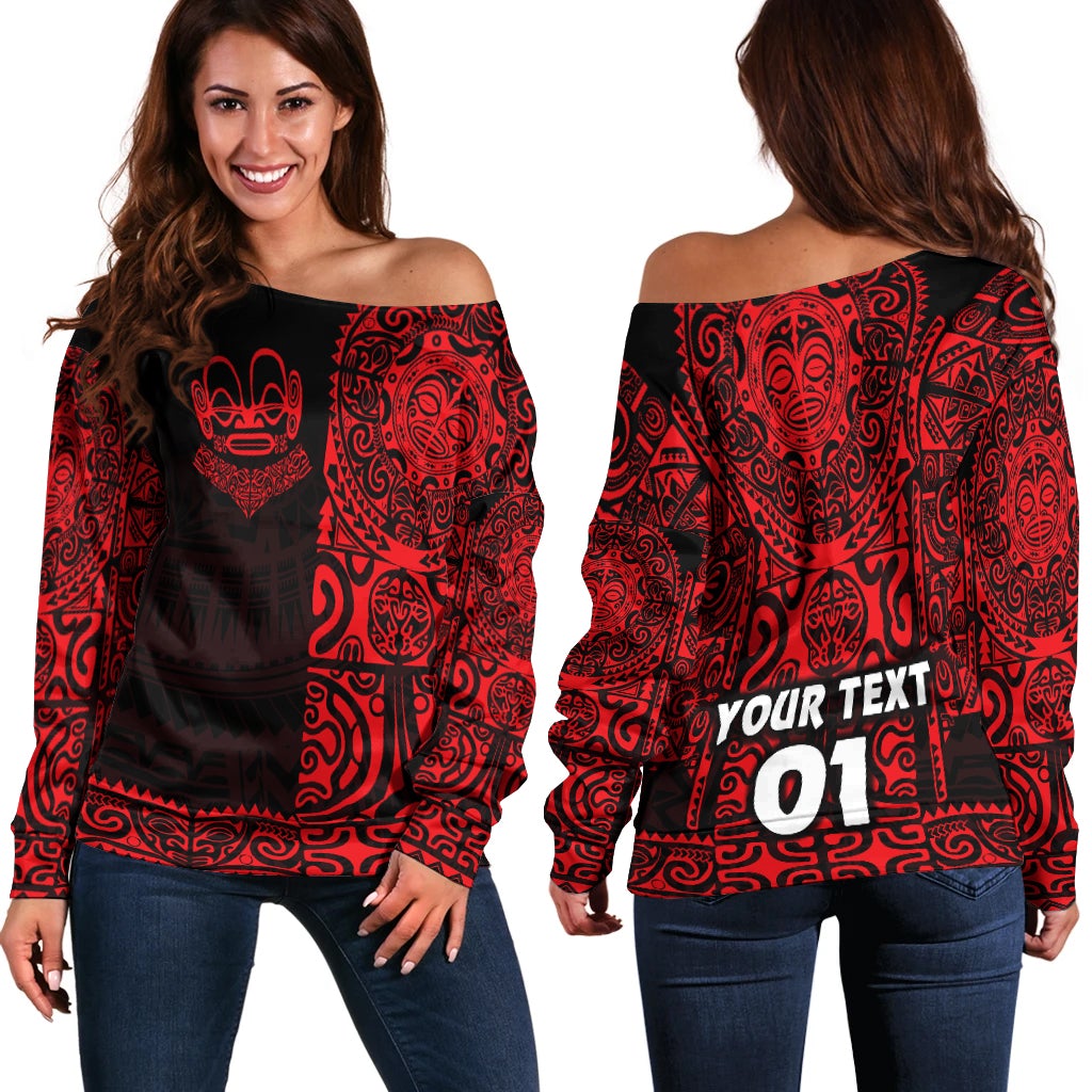 (Custom Personalised) Marquesas Islands Women Off Shoulder Marquesan Tattoo Unique Style Red LT8 - Wonder Print Shop