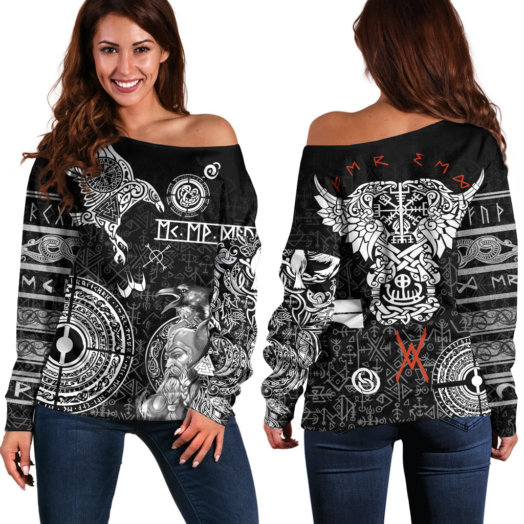 Viking Off Shoulder Sweater - Odin and Raven Tattoo RLT12 - Wonder Print Shop