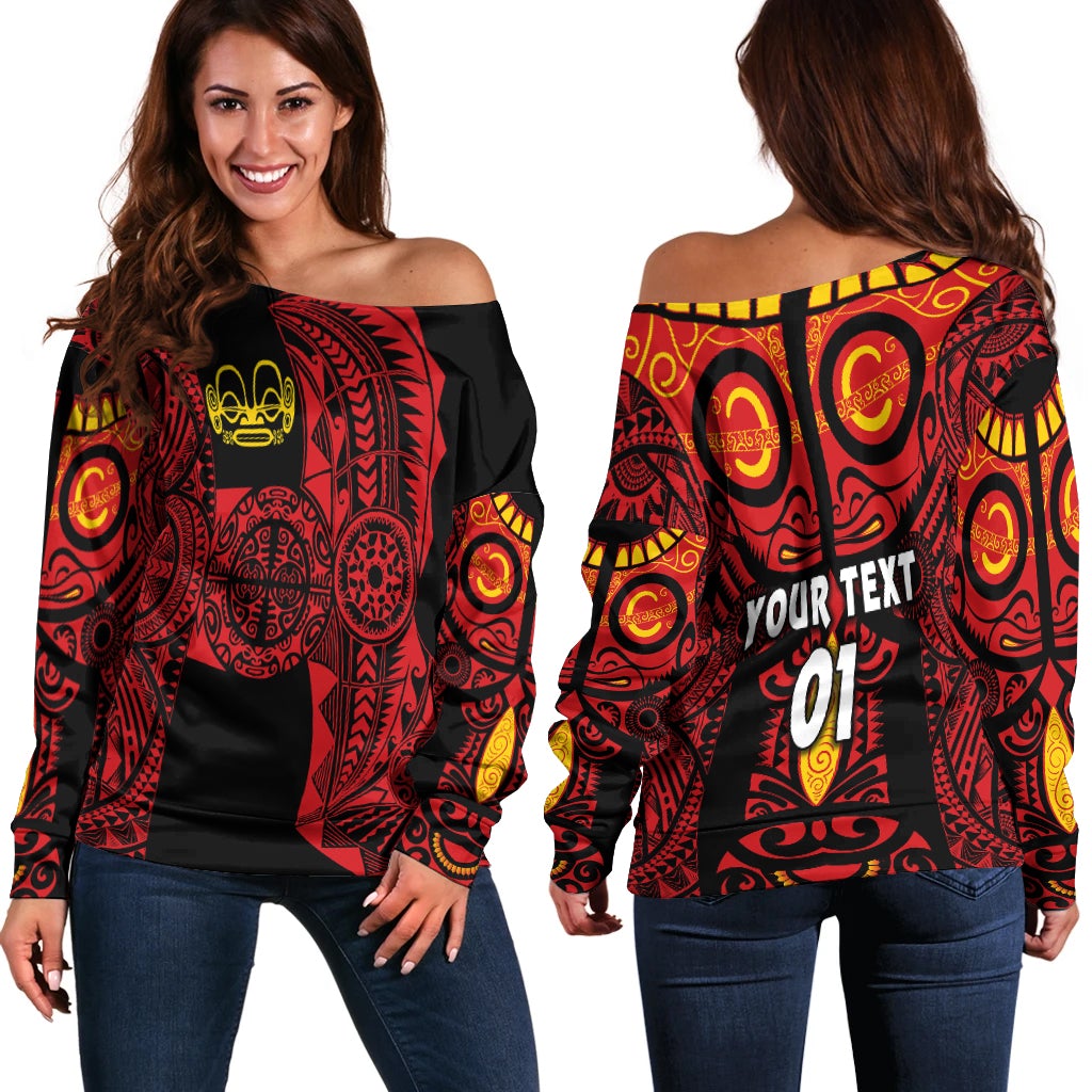 (Custom Personalised) Marquesas Islands Women Off Shoulder Marquesan Tattoo Original Style Red LT8 - Wonder Print Shop