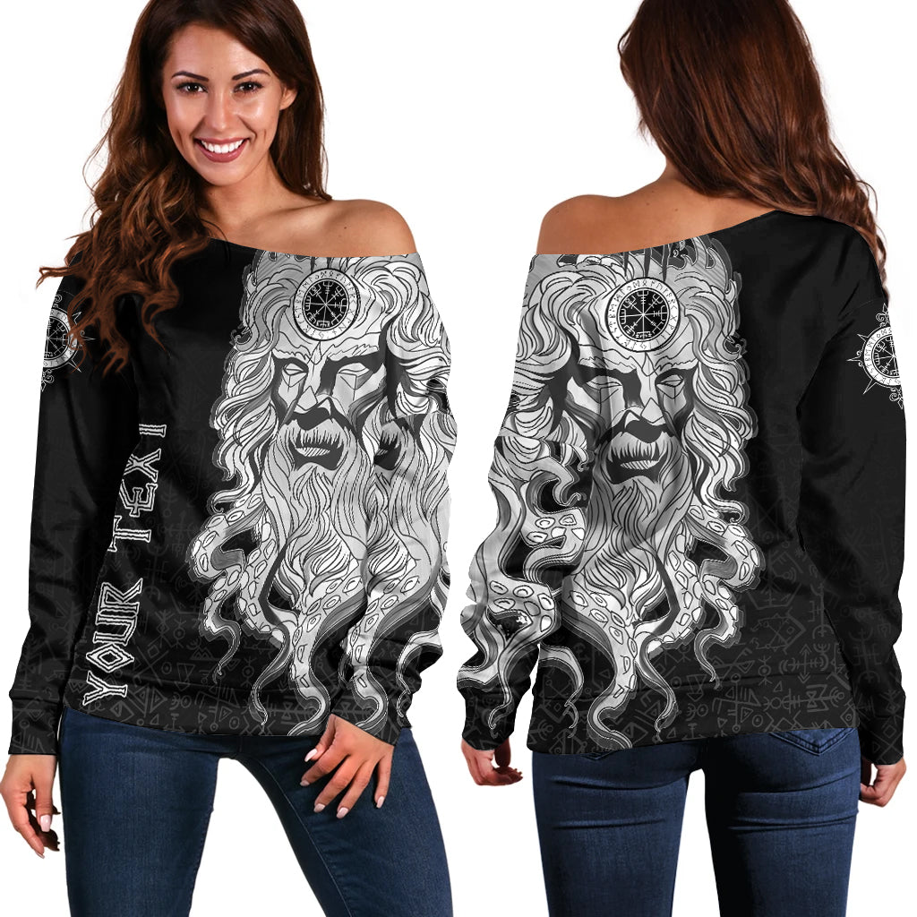 Custom) Viking Women's Off Shoulder Sweater - Njord Vegvisir RLT12 - Wonder Print Shop