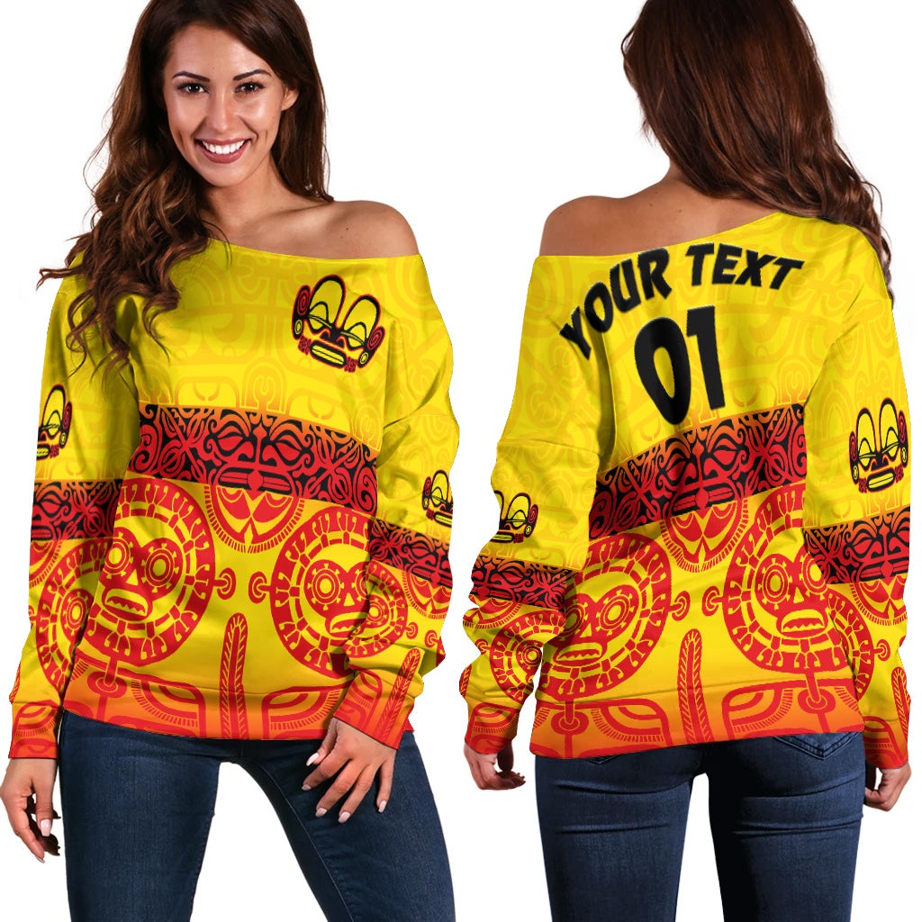 (Custom Personalised) Marquesas Islands Women Off Shoulder Marquesan Tattoo Special Style Gradient Yellow LT8 - Wonder Print Shop