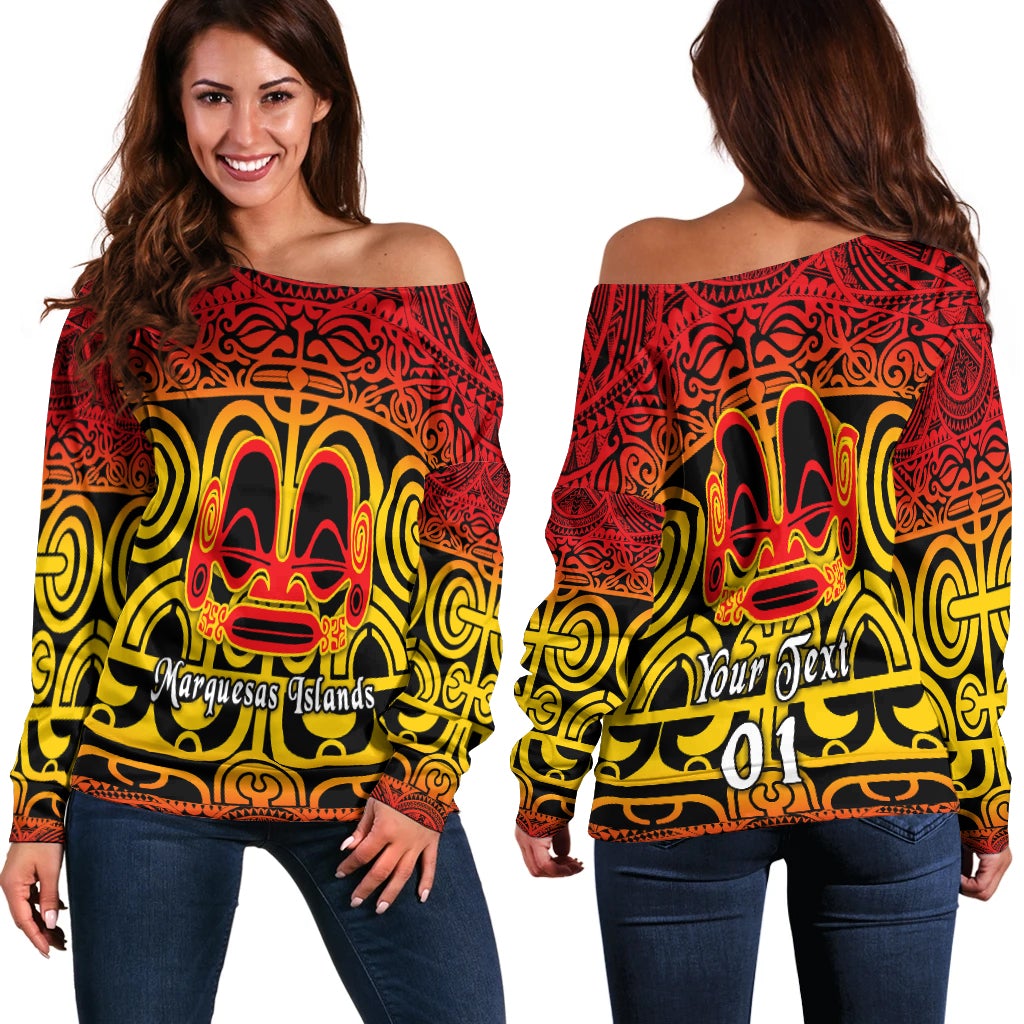 (Custom Personalised) Marquesas Islands Women Off Shoulder Marquesan Tattoo Simple Style Gradient Red LT8 - Wonder Print Shop