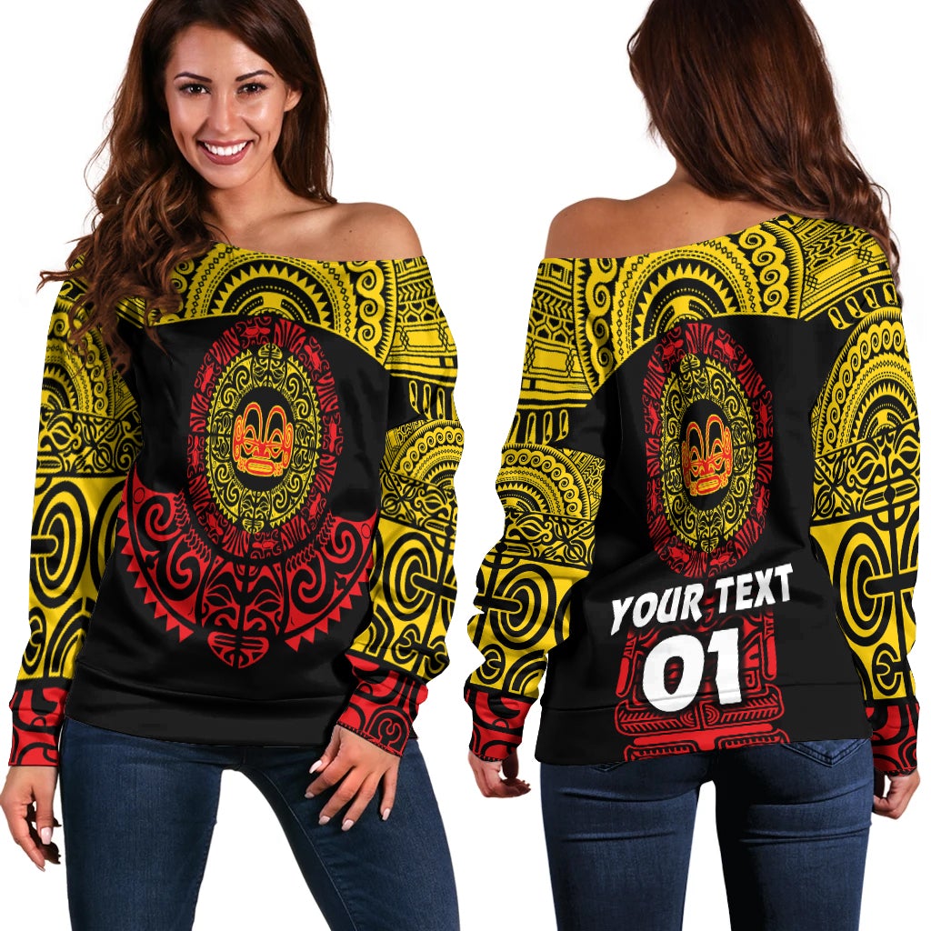 (Custom Personalised) Marquesas Islands Women Off Shoulder Marquesan Tattoo Simplified Version Yellow Red LT8 - Wonder Print Shop