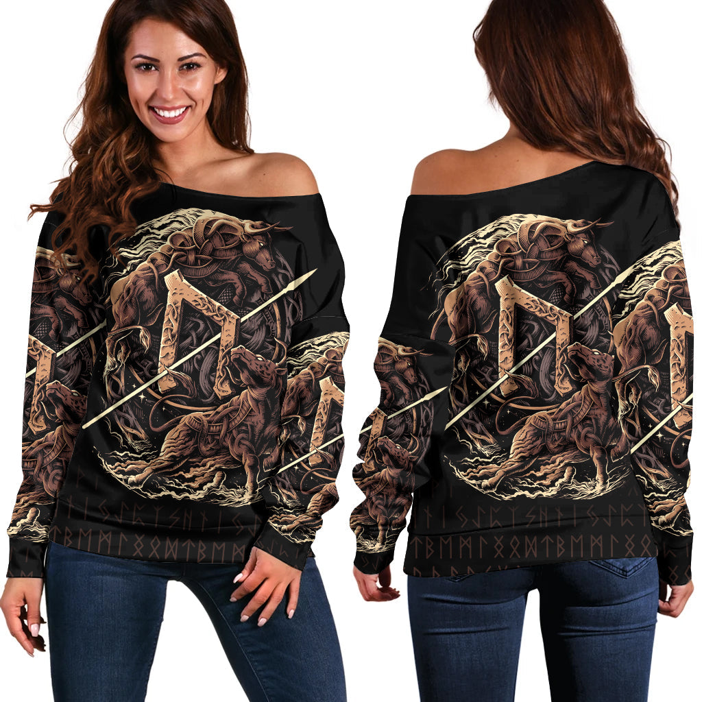 Viking Off Shoulder Sweater - Uruz Rune RLT12 - Wonder Print Shop
