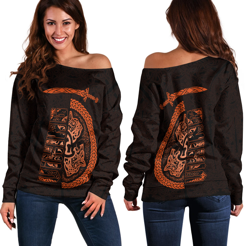 Viking Off Shoulder Sweater - Fierce Wolf Totemic Animal RLT12 - Wonder Print Shop