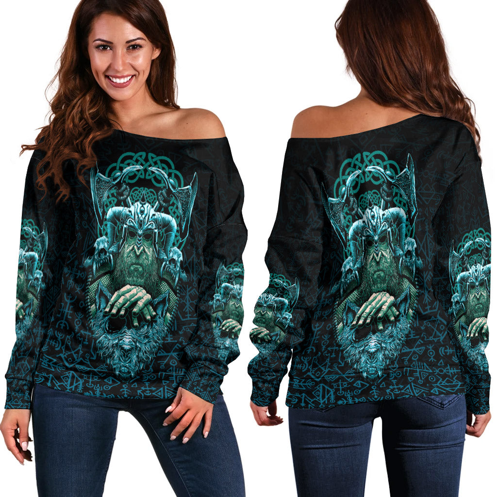 Viking Off Shoulder Sweater Odin With Fenrir RLT12 - Wonder Print Shop