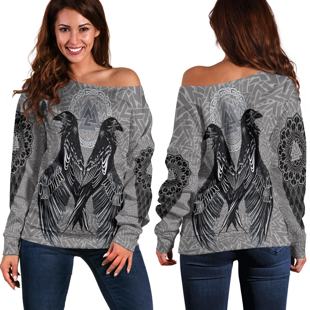 Viking Off Shoulder Sweater Raven Valknut RLT12 - Wonder Print Shop