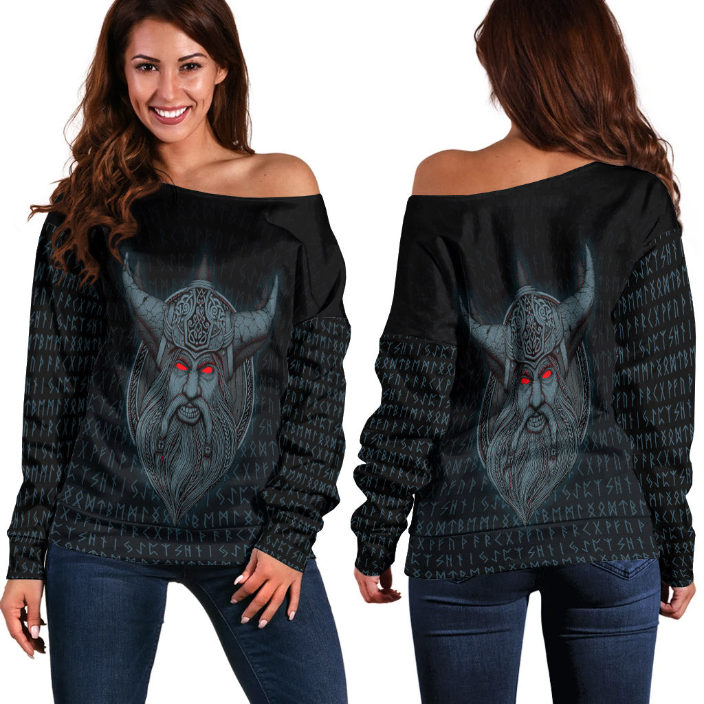 Viking Off Shoulder Sweater - Odin Angry RLT12 - Wonder Print Shop