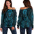 Viking Off Shoulder Sweater Raven Valknut Cyan RLT12 - Wonder Print Shop
