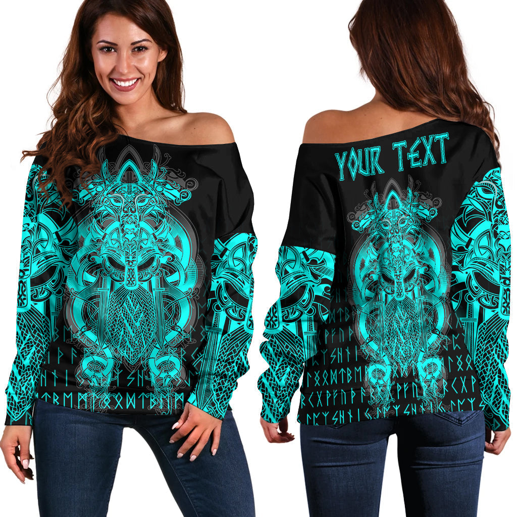 (Custom ) Viking Tyr Tattoo Cyan Women's Off Shoulder Sweater RLT12 - Wonder Print Shop