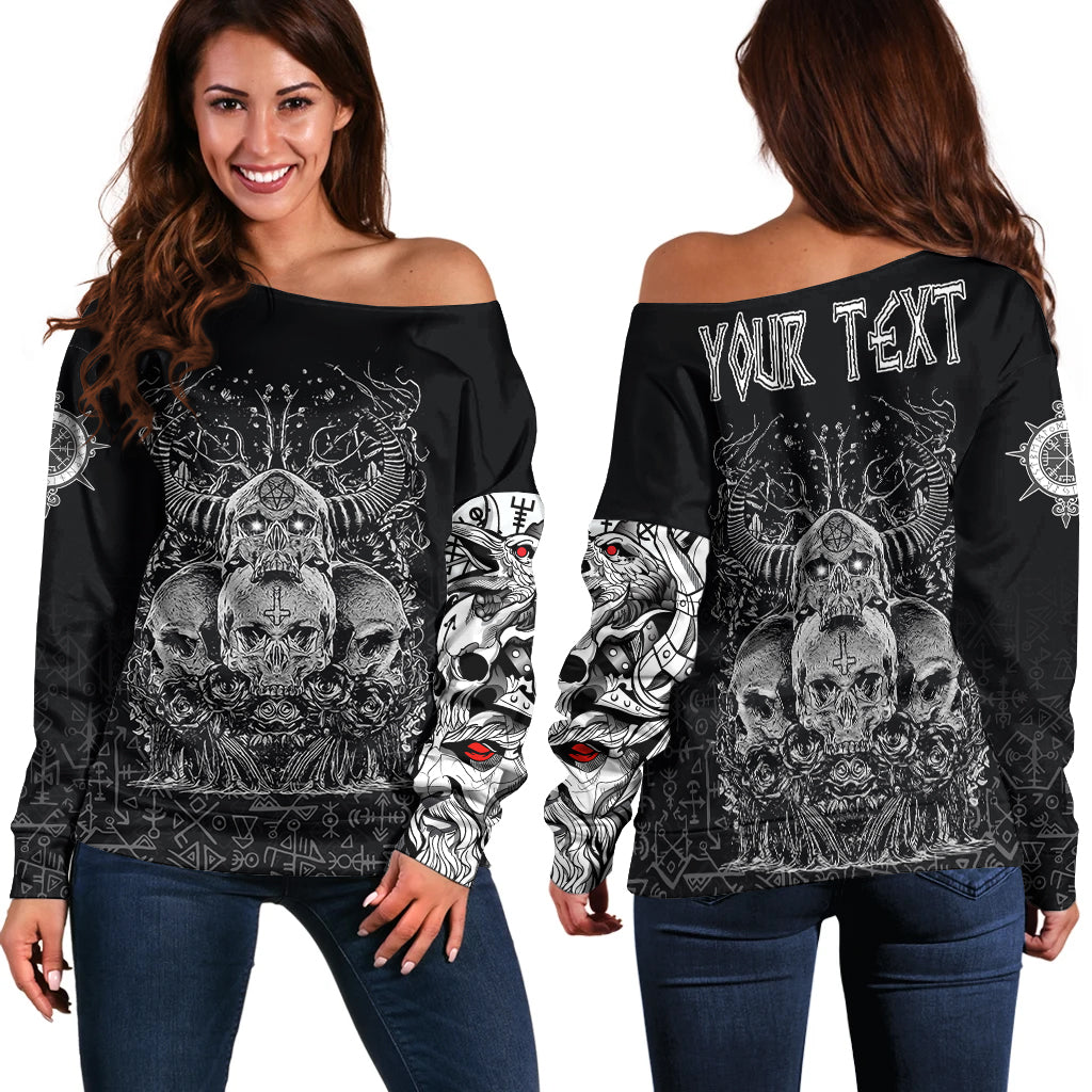 (Custom) Viking Skull Honor Women's Off Shoulder Sweater RLT12 - Wonder Print Shop