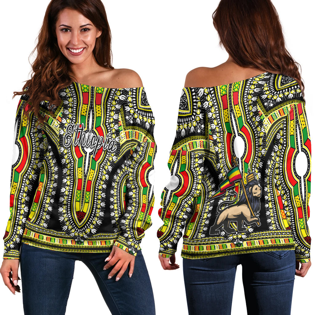 Ethiopia Off Shoulder Sweater Dashiki Black Style LT6 - Wonder Print Shop