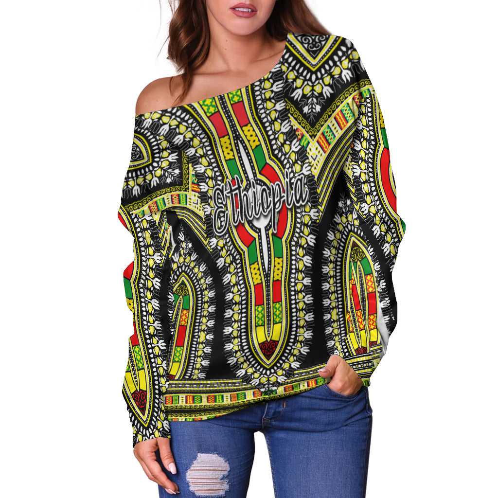 Ethiopia Off Shoulder Sweater Dashiki Black Style LT6 - Wonder Print Shop