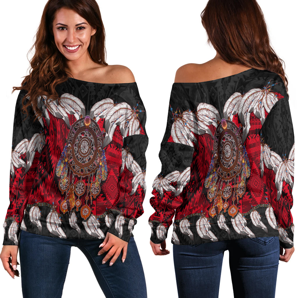 Native American Women's Off Shoulder Sweater Native Dreamcatcher LT6 - Wonder Print Shop