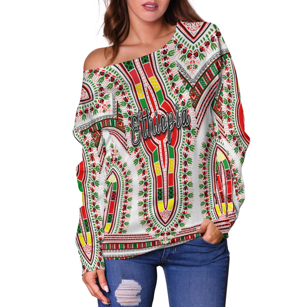 Ethiopia Off Shoulder Sweater Dashiki White Style LT6 - Wonder Print Shop