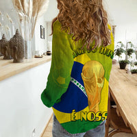 Brasil Football Champions Flag With Soccer Ball Women Casual Shirt - Wonder Print Shop