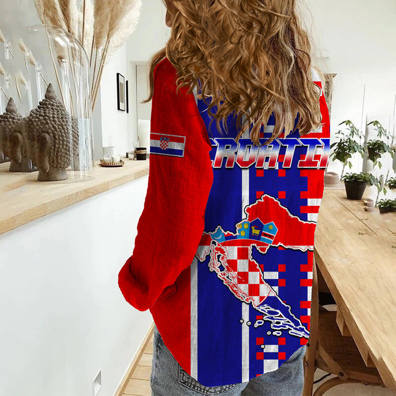 (Custom Personalised) Croatia Football Flag Minimalist Style Women Casual Shirt - Wonder Print Shop