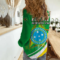Brazil Football Coat Of Arms Women Casual Shirt Canarinha Champions World Cup 2022 - Wonder Print Shop
