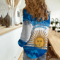 Argentina Sol de Mayo La Albiceleste Flag Style Women Casual Shirt Blue - Wonder Print Shop