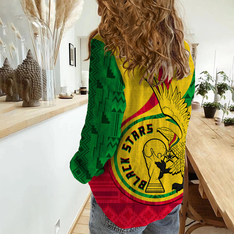 Ghana Football Black Star and Golden Tawny Eagles Women Casual Shirt - Wonder Print Shop