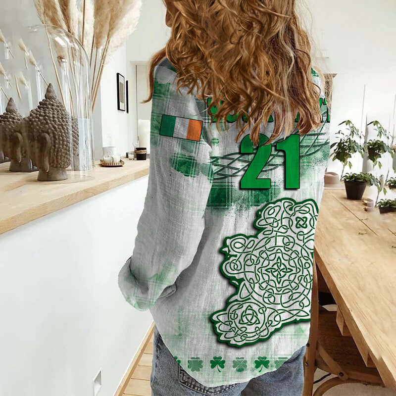 (Custom Personalised And Number) Ireland Cross Cricket Team Women Casual Shirt Celtic Irish Green Pattern Unique - Wonder Print Shop