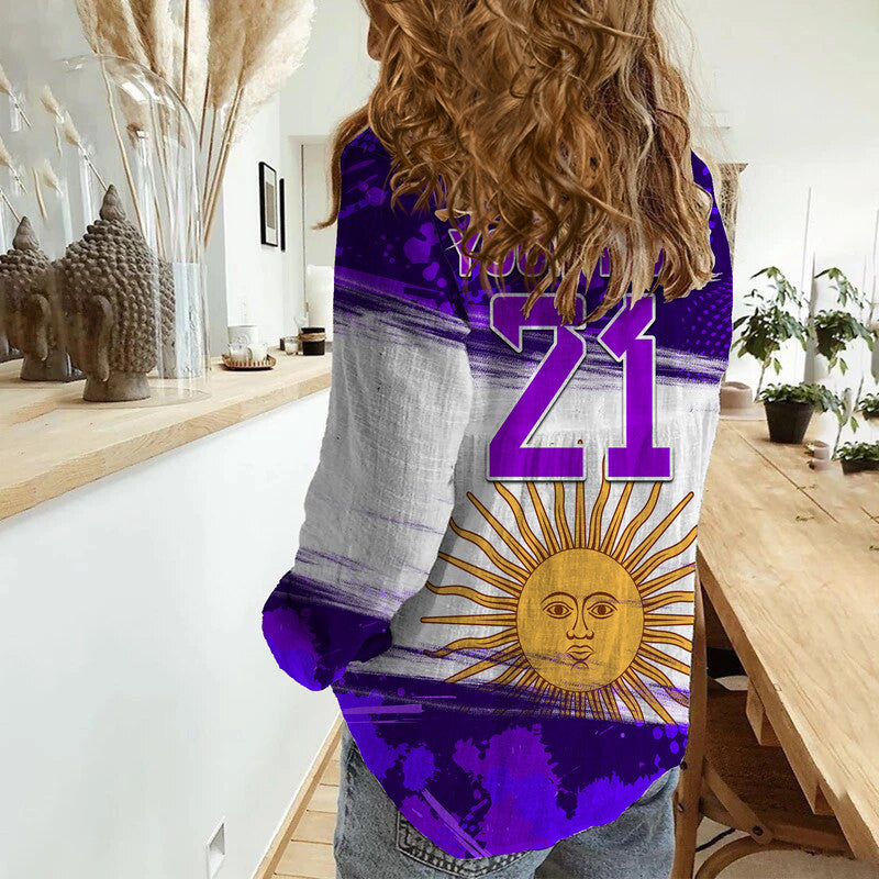 (Custom Personalised) Argentina Sol de Mayo La Albiceleste Flag Style Women Casual Shirt Purple - Wonder Print Shop