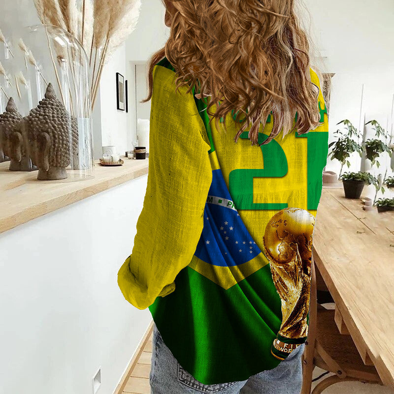 (Custom Personalised) Brasil Football Champions WC 2022 Women Casual Shirt - Wonder Print Shop