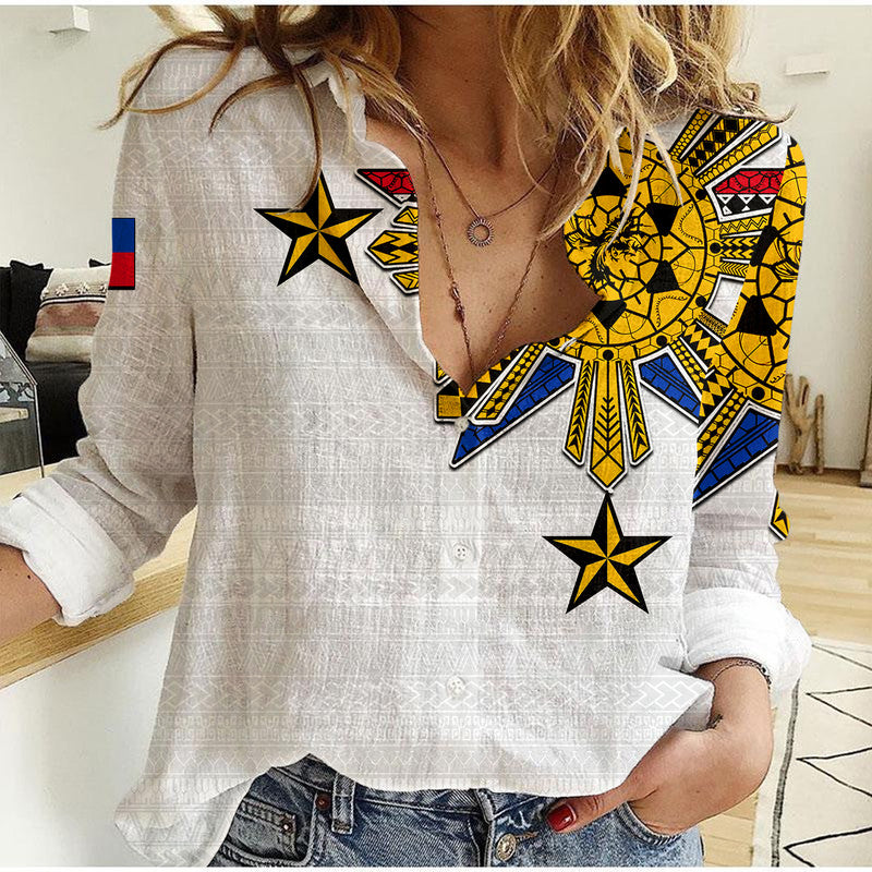Filipino Casual Shirt Tribal White Style LT6 - Wonder Print Shop