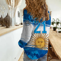 (Custom Personalised) Argentina Sol de Mayo La Albiceleste Flag Style Women Casual Shirt Blue - Wonder Print Shop