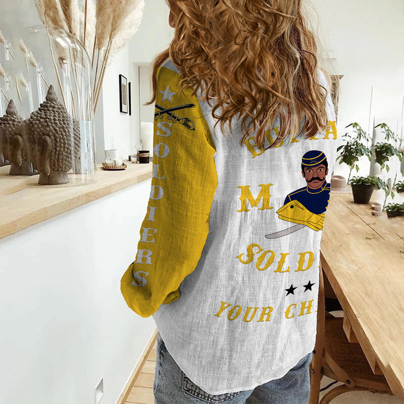 (Custom Personalised) Buffalo Soldiers Motorcycle Club BSMC Woman Casual Shirt Original Style - White Gold LT8 - Wonder Print Shop