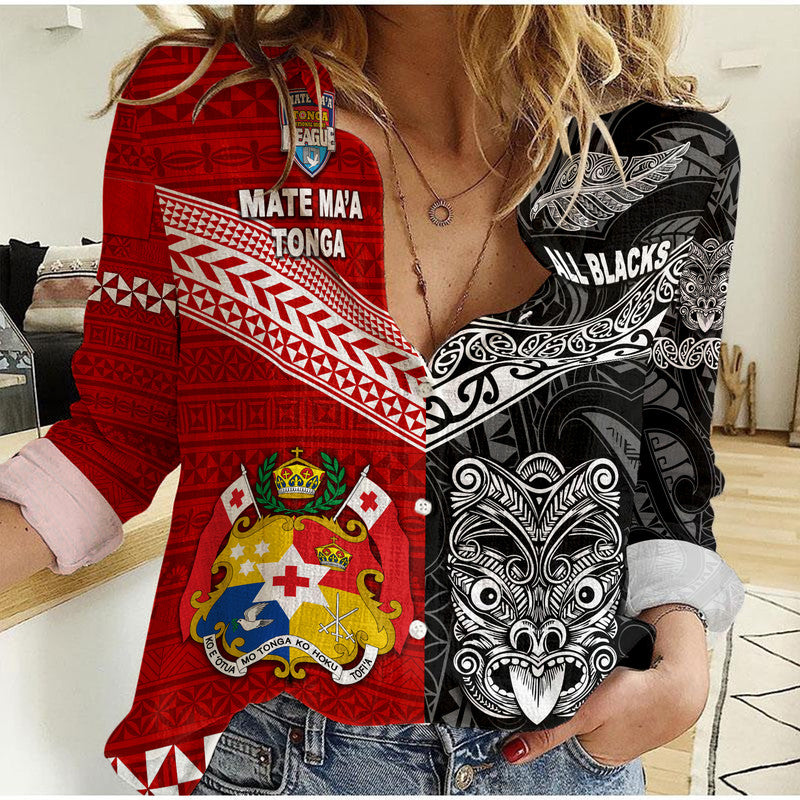 (Custom Personalised) Mate Ma'a Tonga Ngatu And New Zealand Maori All Black Aboriginal Woman Casual Shirt Rugby Together LT8 - Wonder Print Shop