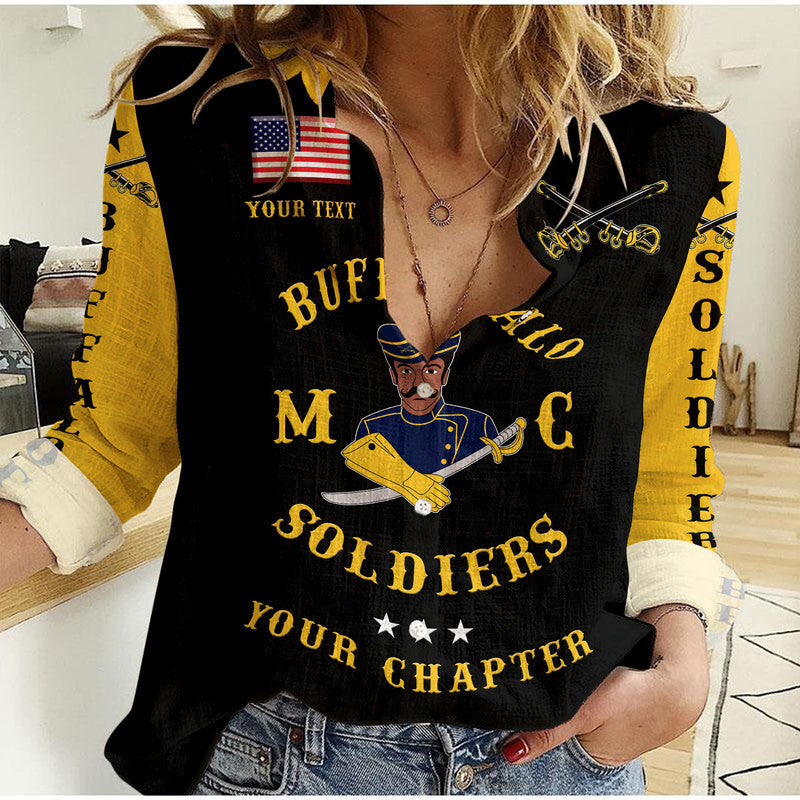 (Custom Personalised) Buffalo Soldiers Motorcycle Club BSMC Woman Casual Shirt Simple Style - Black Gold LT8 - Wonder Print Shop