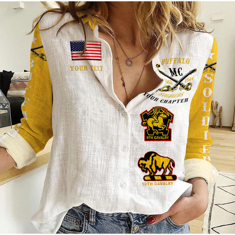 (Custom Personalised) Buffalo Soldiers Motorcycle Club BSMC Woman Casual Shirt Original Style - White Gold LT8 - Wonder Print Shop