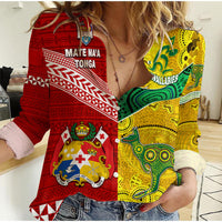 Mate Ma'a Tonga Ngatu And Australia Wallabies Aboriginal Woman Casual Shirt Rugby Together LT8 - Wonder Print Shop