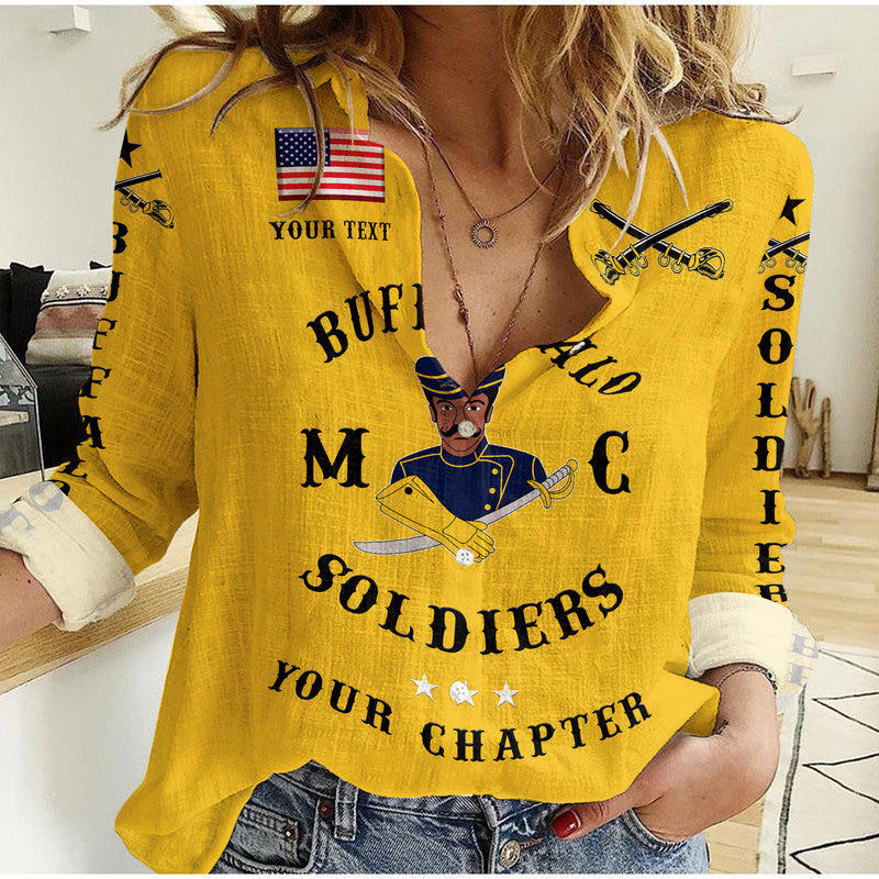(Custom Personalised) Buffalo Soldiers Motorcycle Club BSMC Woman Casual Shirt Simple Style - Gold LT8 - Wonder Print Shop