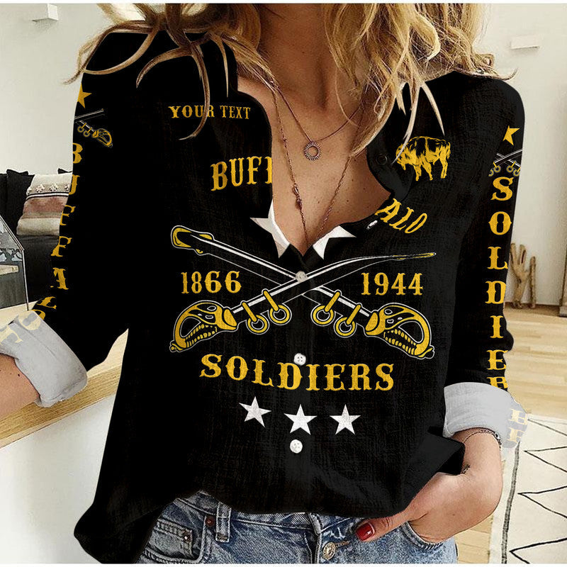 (Custom Personalised) Buffalo Soldiers Woman Casual Shirt African American Military Simple Style - Black LT8 - Wonder Print Shop