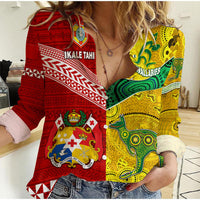 Tonga Ikale Tahi Ngatu And Australia Wallabies Aboriginal Woman Casual Shirt Rugby Together LT8 - Wonder Print Shop