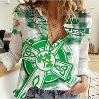 (Custom Personalised And Number) Ireland Cross Cricket Team Women Casual Shirt Celtic Irish Green Pattern Unique - Wonder Print Shop