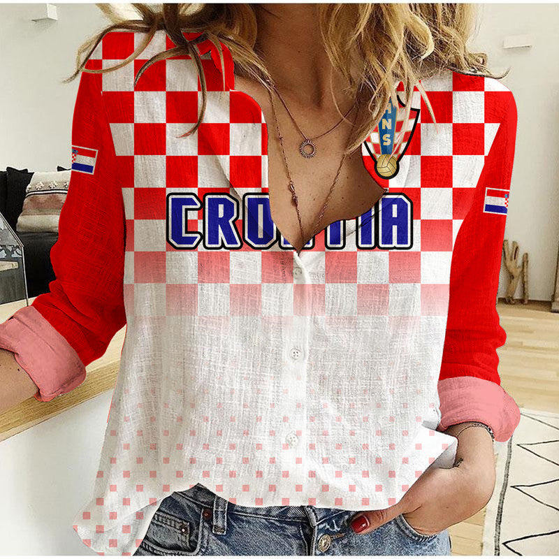 (Custom Personalised) Croatia Hrvatska Football World Cup Vibe Women Casual Shirt - Wonder Print Shop