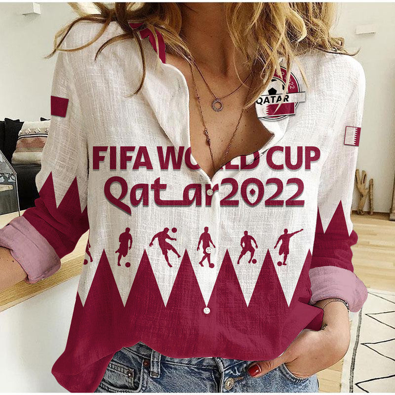 (Custom Personalised) Qatar WC 2022 Flag Style Women Casual Shirt The Maroon Football Player - Wonder Print Shop