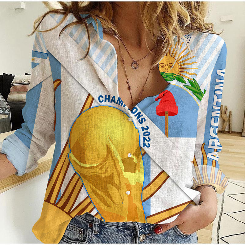 (Custom Personalised) Argentina Champions World Cup 2022 Women Casual Shirt La Albiceleste Sol de Mayo - Wonder Print Shop