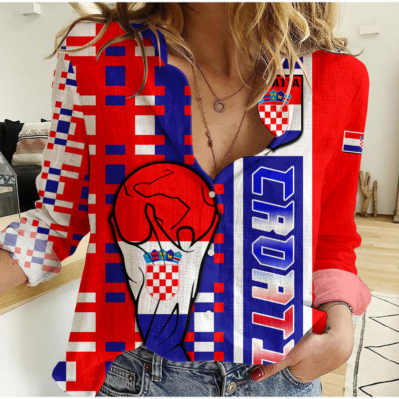 Croatia Football Flag Minimalist Style Women Casual Shirt - Wonder Print Shop