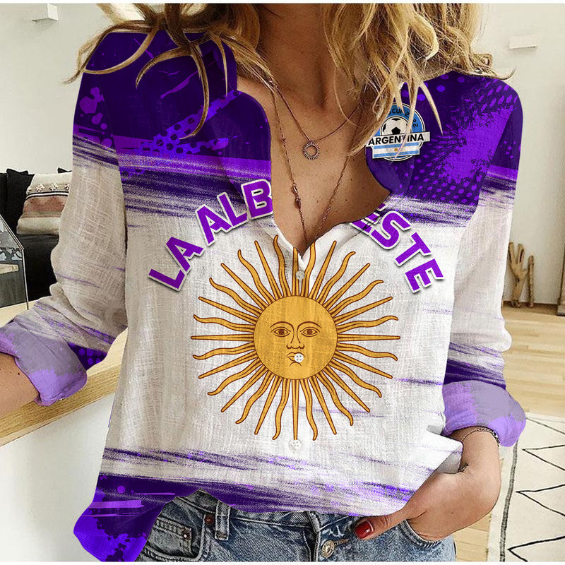 (Custom Personalised) Argentina Sol de Mayo La Albiceleste Flag Style Women Casual Shirt Purple - Wonder Print Shop