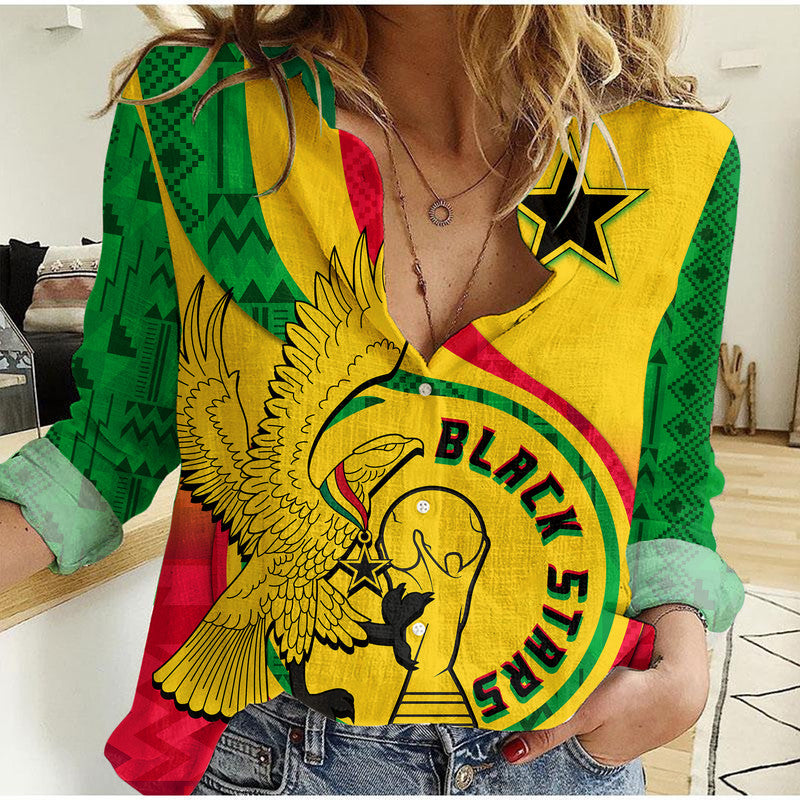 (Custom Personalised) Ghana Football Black Star and Golden Tawny Eagles Women Casual Shirt - Wonder Print Shop