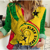 (Custom Personalised) Ghana Football Black Star and Golden Tawny Eagles Women Casual Shirt - Wonder Print Shop